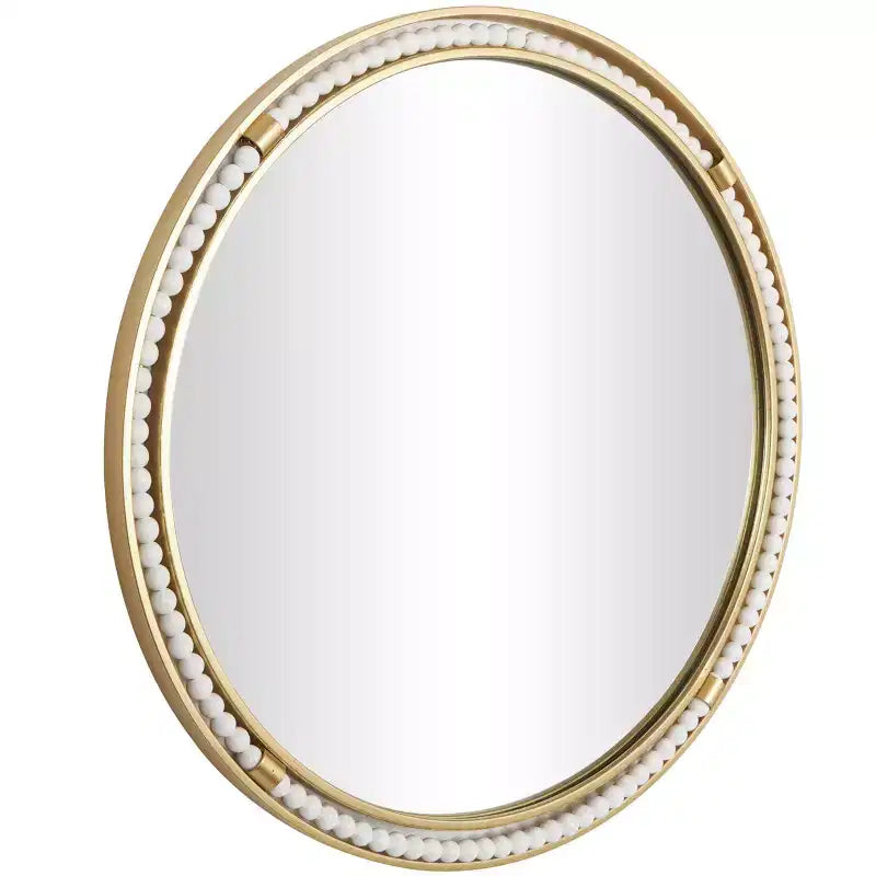 26"x26" Metal Wall Mirror with White Wood Beading Gold - Olivia & May: Luxury Glam Decor, No Assembly Required