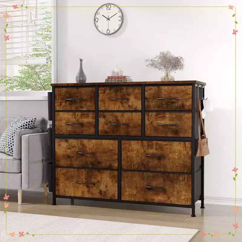 Clothes Dresser with 10 Drawers & Side Pockets Vertical Storage Organizer, TV Stand