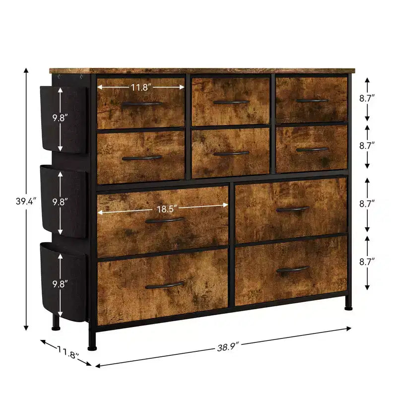 Clothes Dresser with 10 Drawers & Side Pockets Vertical Storage Organizer, TV Stand