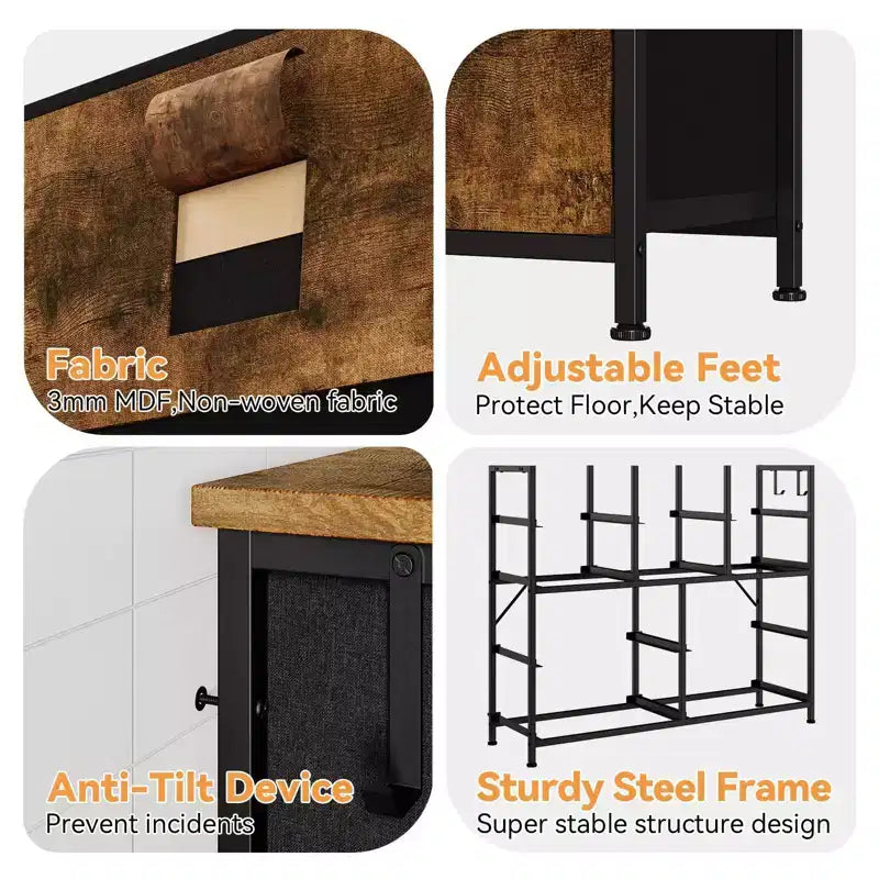 Clothes Dresser with 10 Drawers & Side Pockets Vertical Storage Organizer, TV Stand