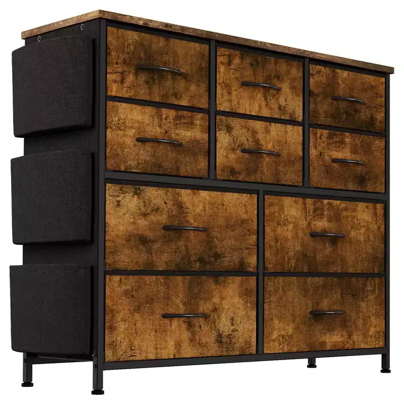 Clothes Dresser with 10 Drawers & Side Pockets Vertical Storage Organizer, TV Stand