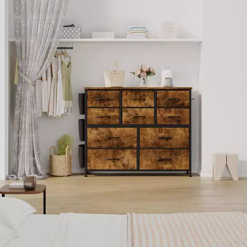 Clothes Dresser with 10 Drawers & Side Pockets Vertical Storage Organizer, TV Stand
