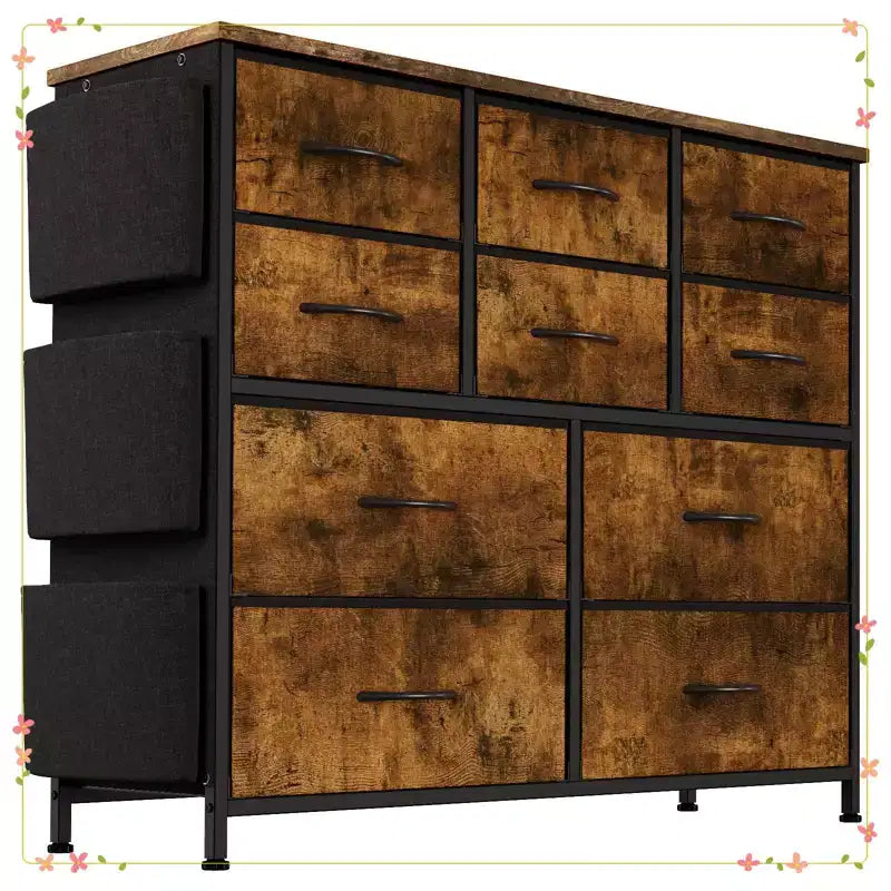 Clothes Dresser with 10 Drawers & Side Pockets Vertical Storage Organizer, TV Stand