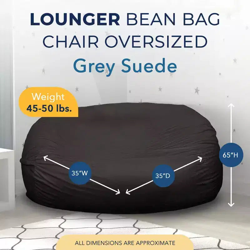 Ultimate Sack Lounger Bean Bag Chair, Oversized Comfortable Indoor Floor Loveseat, Giant Foam-Filled Furniture for Relaxing, Grey Suede