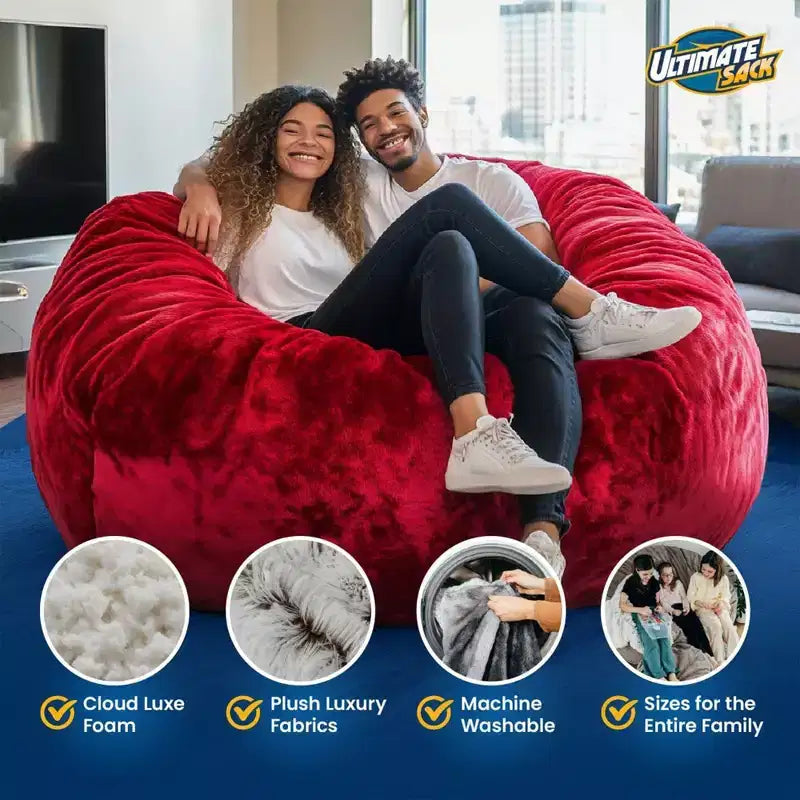 Ultimate Sack Lounger Bean Bag Chair, Oversized Comfortable Indoor Floor Loveseat, Giant Foam-Filled Furniture for Relaxing, Grey Suede