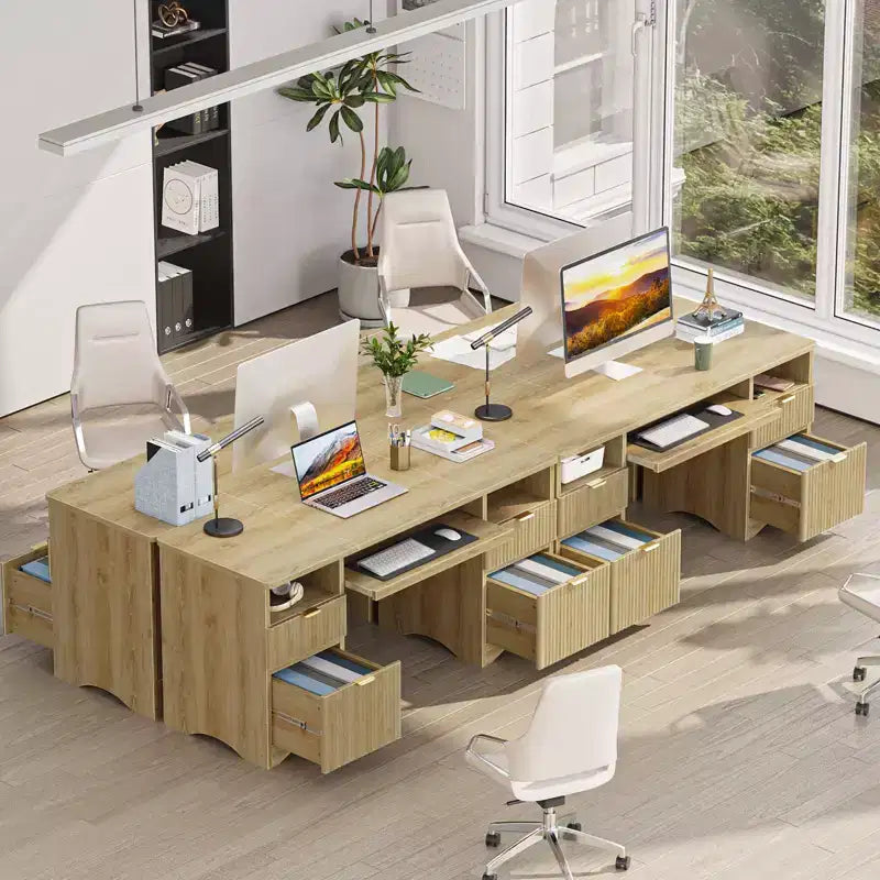 Bestier 59'' Executive Office Desk with Drawers, Computer Desk with Keyboard Tray, Business Desk Writing Workstation for Home Office with Open Shelves