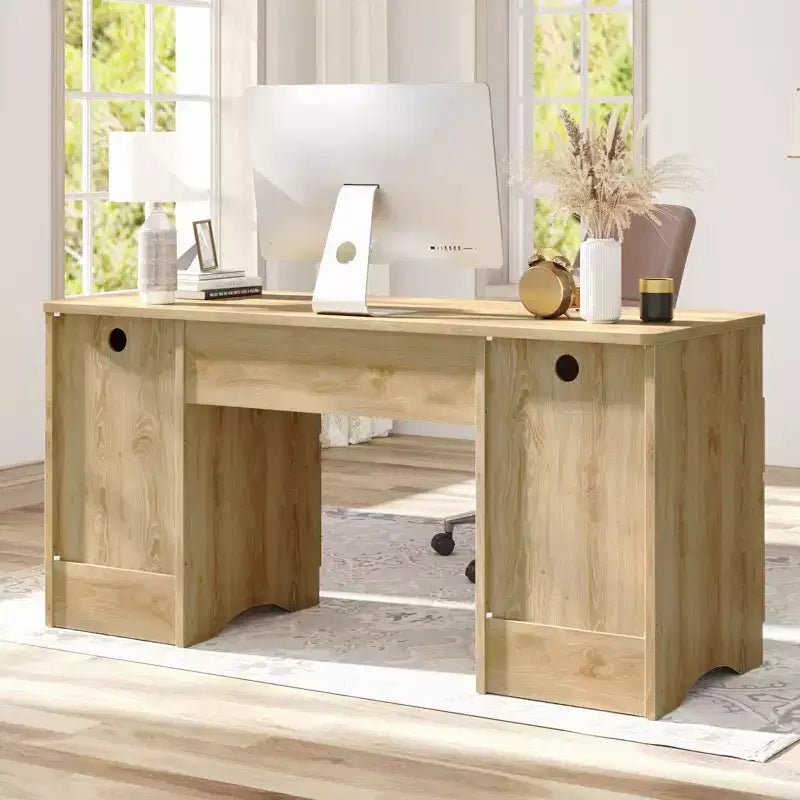 Bestier 59'' Executive Office Desk with Drawers, Computer Desk with Keyboard Tray, Business Desk Writing Workstation for Home Office with Open Shelves