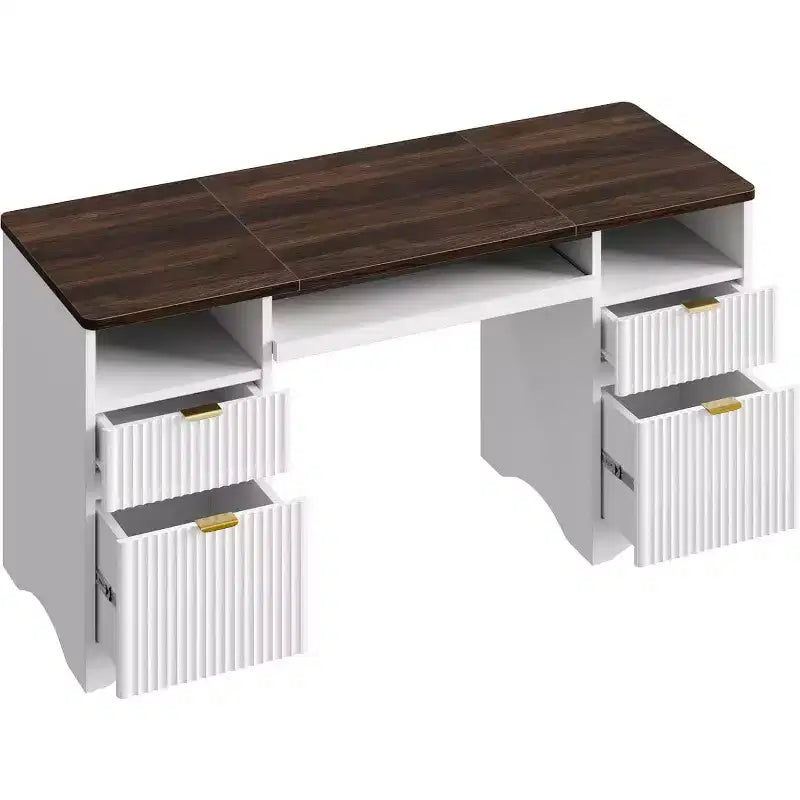 Bestier 59'' Executive Office Desk with Drawers, Computer Desk with Keyboard Tray, Business Desk Writing Workstation for Home Office with Open Shelves