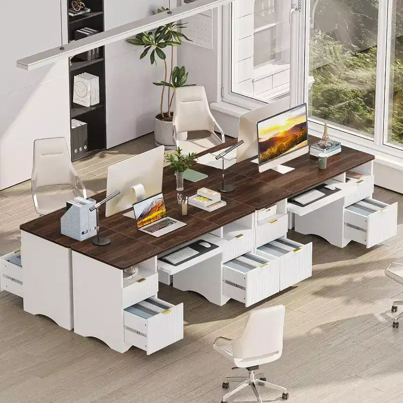 Bestier 59'' Executive Office Desk with Drawers, Computer Desk with Keyboard Tray, Business Desk Writing Workstation for Home Office with Open Shelves