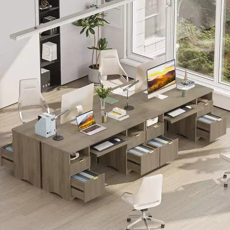 Bestier 59'' Executive Office Desk with Drawers, Computer Desk with Keyboard Tray, Business Desk Writing Workstation for Home Office with Open Shelves