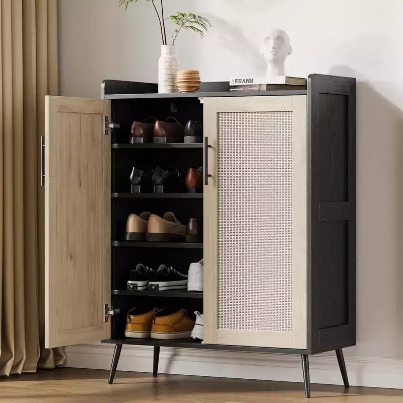 Whizmax 6-Tier Farmhouse Shoe Cabinet with Doors, 2 Adjustable Shelves & Metal Legs, Entryway Storage Organizer for Hallway/Living Room