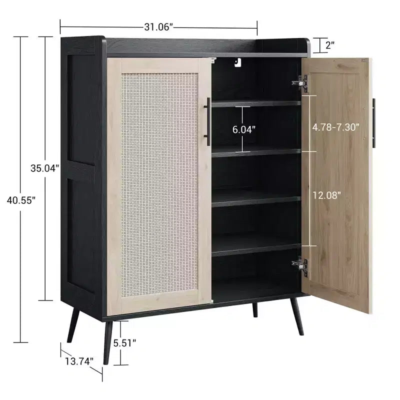 Whizmax 6-Tier Farmhouse Shoe Cabinet with Doors, 2 Adjustable Shelves & Metal Legs, Entryway Storage Organizer for Hallway/Living Room
