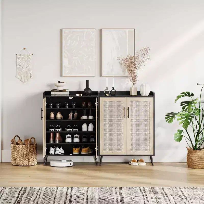 Whizmax 6-Tier Farmhouse Shoe Cabinet with Doors, 2 Adjustable Shelves & Metal Legs, Entryway Storage Organizer for Hallway/Living Room
