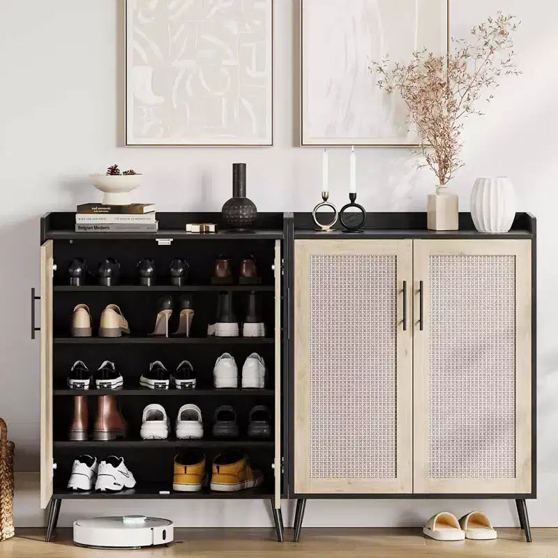 Whizmax 6-Tier Farmhouse Shoe Cabinet with Doors, 2 Adjustable Shelves & Metal Legs, Entryway Storage Organizer for Hallway/Living Room