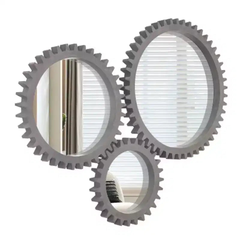 Vintage 42'' x 42'' Wood Round Hanging Gear Shape Heavy Decorative Mirror For Bathroom Living Room Entryway Or Put Together To Your Liking