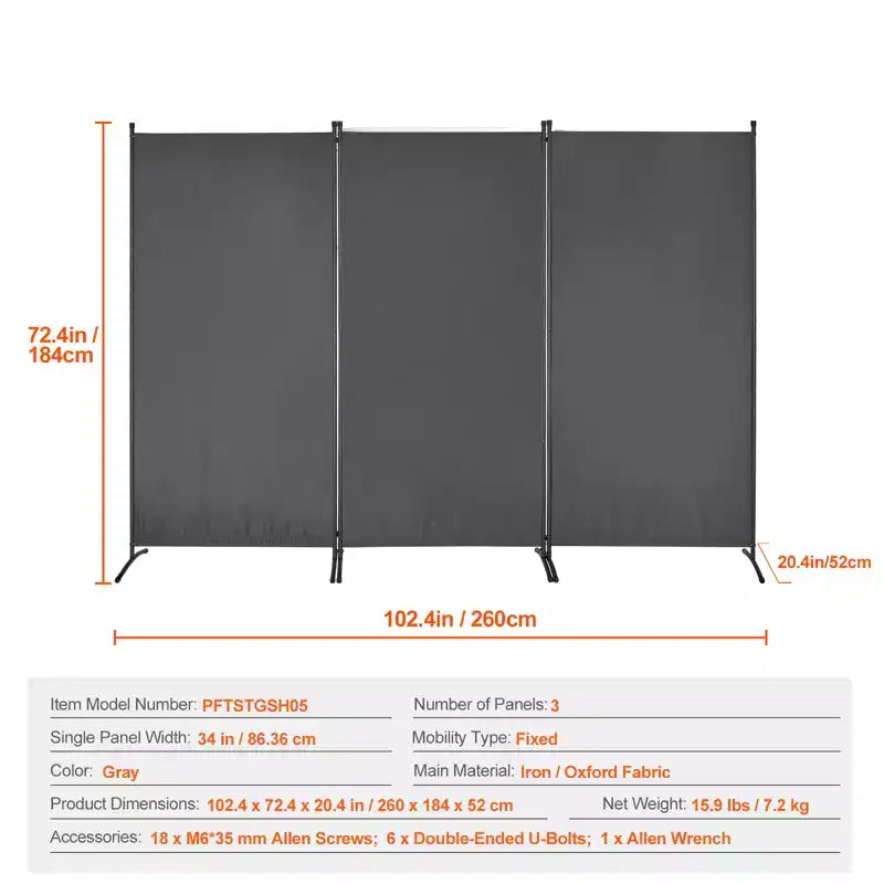 VEVOR Room Divider, 3 Panel Room Divider, Folding Privacy Screen and Portable Partition Divider for Room Separation, Freestanding Room Partitions