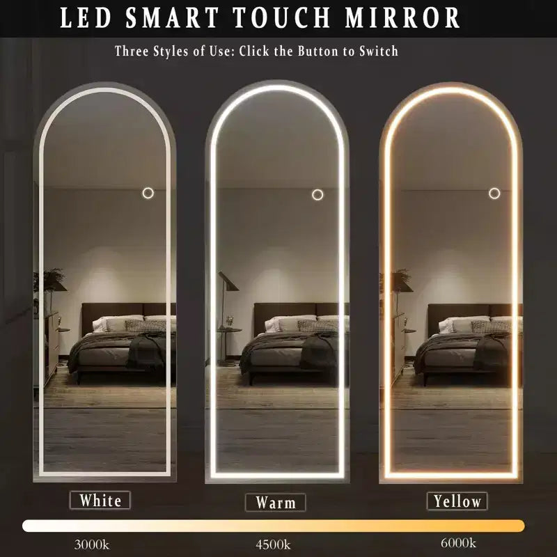 26x65 LED Arched Full-Length Mirror with LED Lights, Standing Mirror for Bedroom, Wall-Mounted Full-Length Mirror, A-Mirror