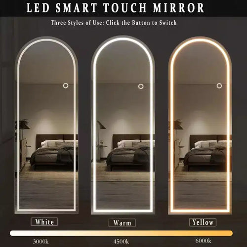 26x65 LED Arched Full-Length Mirror with LED Lights, Standing Mirror for Bedroom, Wall-Mounted Full-Length Mirror, A-Mirror