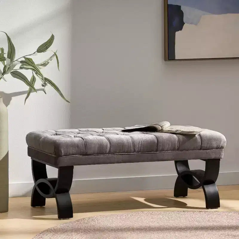 GDFStudio Jaymee Contemporary Tufted Fabric Upholstered Ottoman Bench
