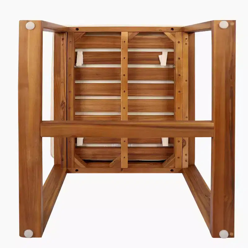 MAYEERTY Set of 2 Outdoor Patio Teak Acacia Wood Arm Dining Chairs with Beige Thick Cushions 400lbs Capacity
