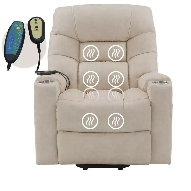 Okak Leather Accent Recliner Chair with Lift Heating and Massage Function Modern Power Motion Recliner for Living Room Reading Room