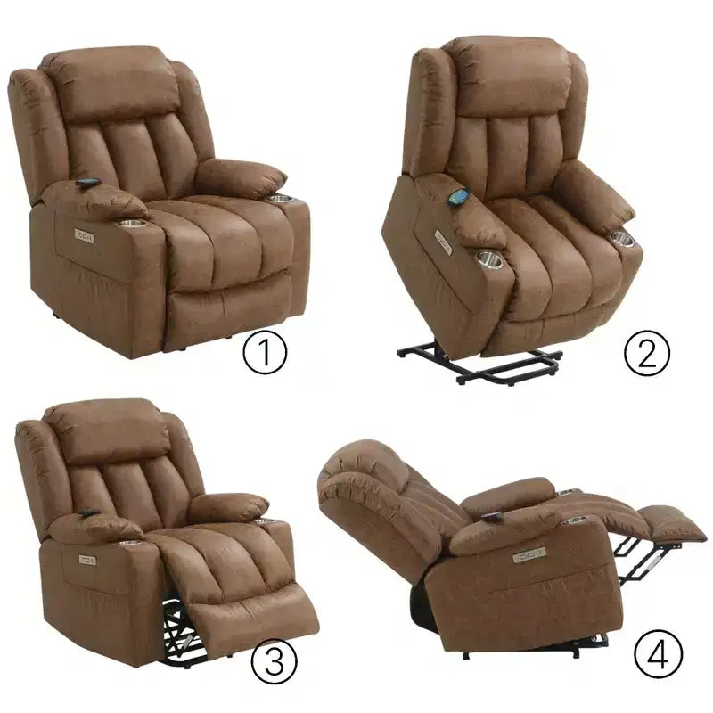 Okak Leather Accent Recliner Chair with Lift Heating and Massage Function Modern Power Motion Recliner for Living Room Reading Room