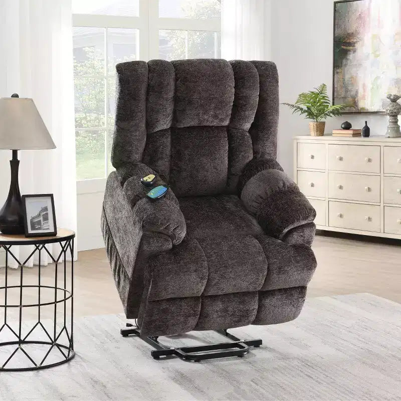 Okak Leather Accent Recliner Chair with Lift Heating and Massage Function Modern Power Motion Recliner for Living Room Reading Room