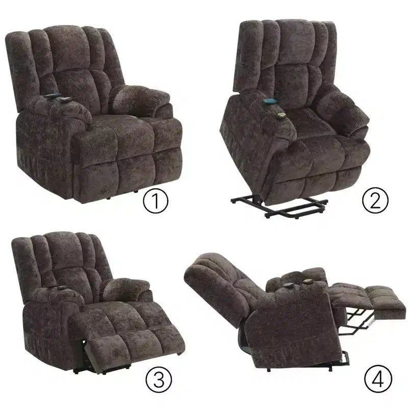 Okak Leather Accent Recliner Chair with Lift Heating and Massage Function Modern Power Motion Recliner for Living Room Reading Room