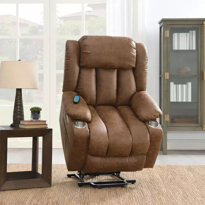 Okak Leather Accent Recliner Chair with Lift Heating and Massage Function Modern Power Motion Recliner for Living Room Reading Room