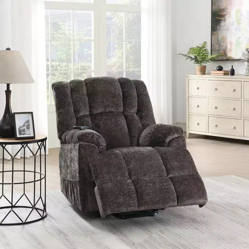 Okak Leather Accent Recliner Chair with Lift Heating and Massage Function Modern Power Motion Recliner for Living Room Reading Room