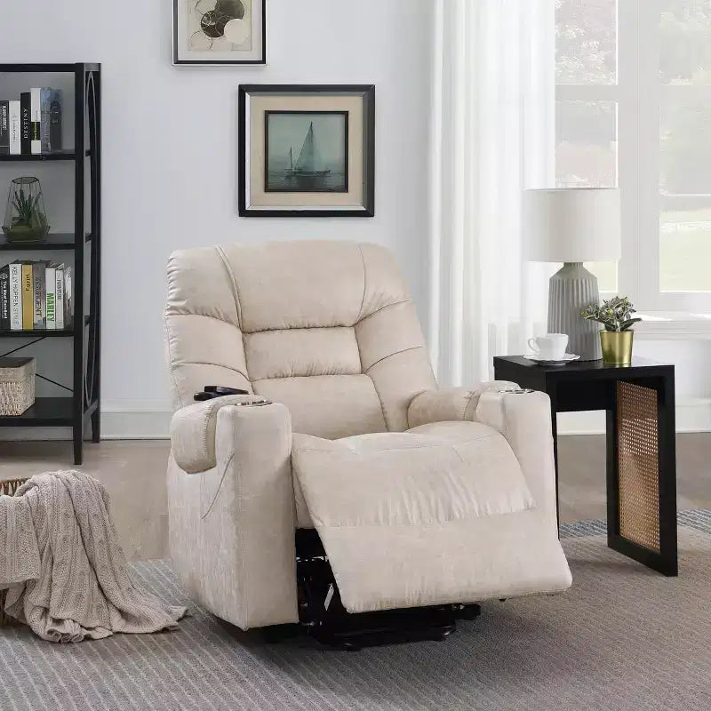 Okak Leather Accent Recliner Chair with Lift Heating and Massage Function Modern Power Motion Recliner for Living Room Reading Room