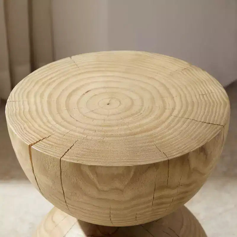 Art Leon Solid Pine Wood Round End Table with Hourglass Design, Living Room Side Table