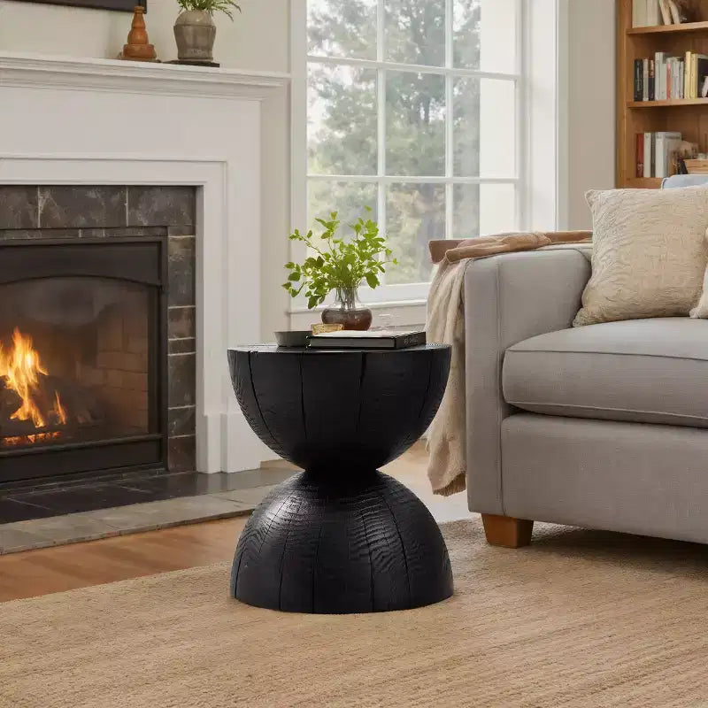 Art Leon Solid Pine Wood Round End Table with Hourglass Design, Living Room Side Table
