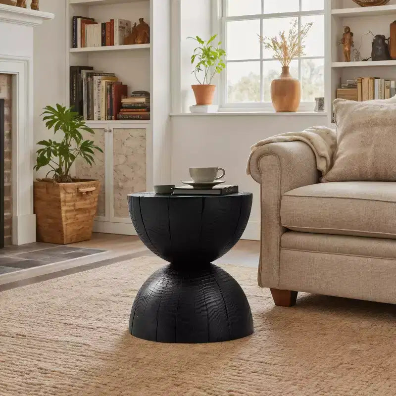 Art Leon Solid Pine Wood Round End Table with Hourglass Design, Living Room Side Table