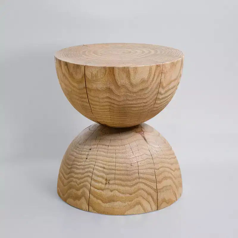 Art Leon Solid Pine Wood Round End Table with Hourglass Design, Living Room Side Table