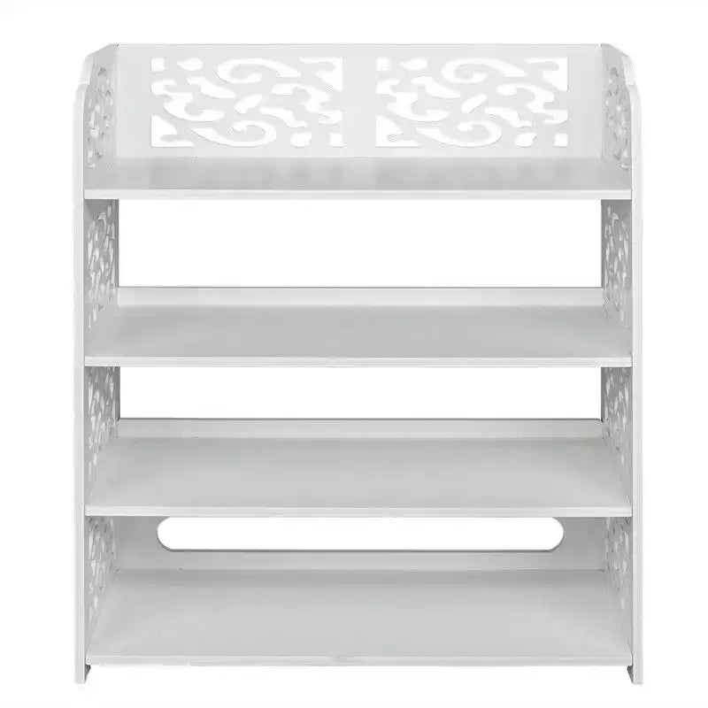 Karl Home | Wood-plastic Board Four Tiers Carved Shoe Rack White