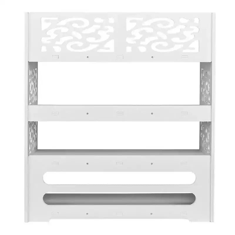 Karl Home | Wood-plastic Board Four Tiers Carved Shoe Rack White