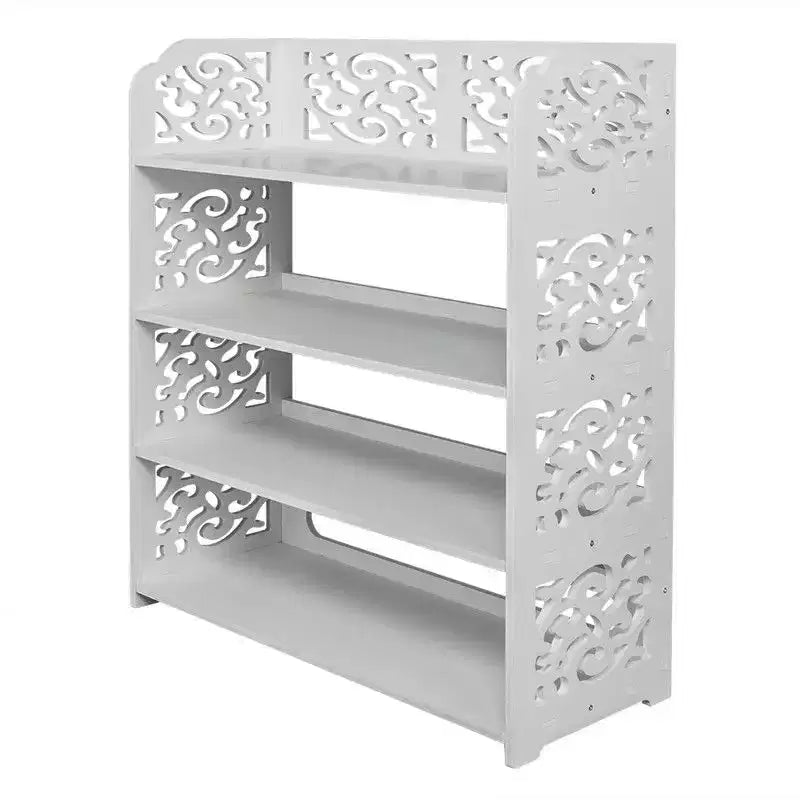 Karl Home | Wood-plastic Board Four Tiers Carved Shoe Rack White