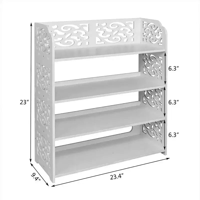 Karl Home | Wood-plastic Board Four Tiers Carved Shoe Rack White
