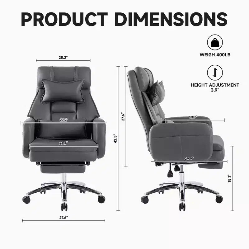Swivel Ergonomic Reclining Office Chair with Footrest, High Back Boss Chair in Tech Leather with Headrest & Lumbar Support - ModernLuxe