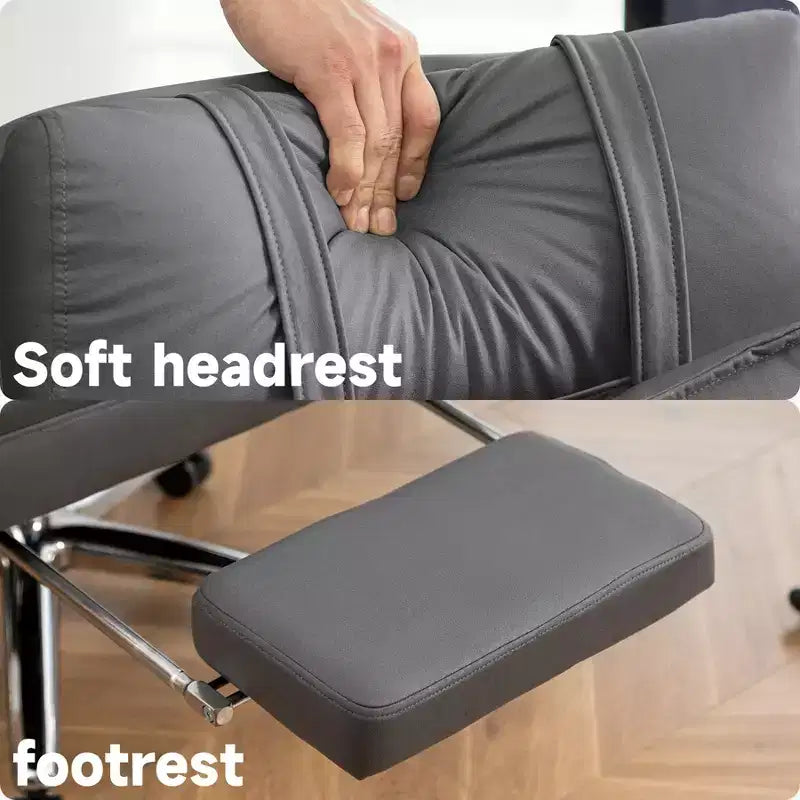 Swivel Ergonomic Reclining Office Chair with Footrest, High Back Boss Chair in Tech Leather with Headrest & Lumbar Support - ModernLuxe