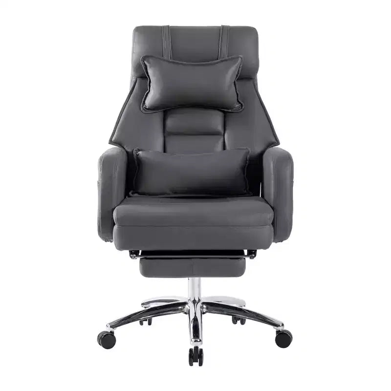 Swivel Ergonomic Reclining Office Chair with Footrest, High Back Boss Chair in Tech Leather with Headrest & Lumbar Support - ModernLuxe