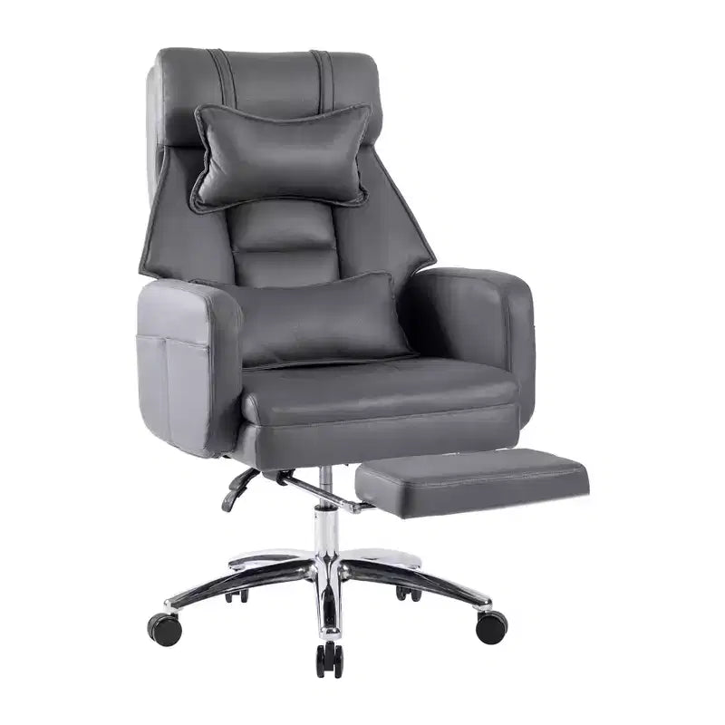 Swivel Ergonomic Reclining Office Chair with Footrest, High Back Boss Chair in Tech Leather with Headrest & Lumbar Support - ModernLuxe