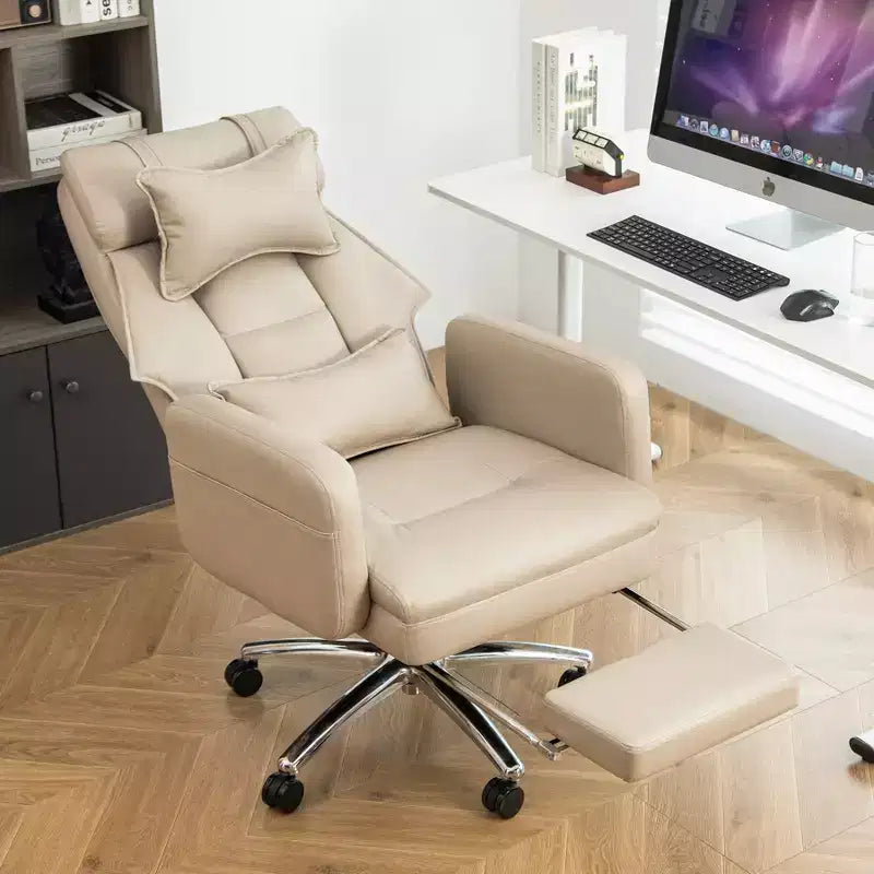 Swivel Ergonomic Reclining Office Chair with Footrest, High Back Boss Chair in Tech Leather with Headrest & Lumbar Support - ModernLuxe
