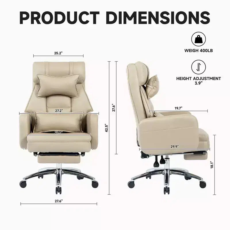 Swivel Ergonomic Reclining Office Chair with Footrest, High Back Boss Chair in Tech Leather with Headrest & Lumbar Support - ModernLuxe