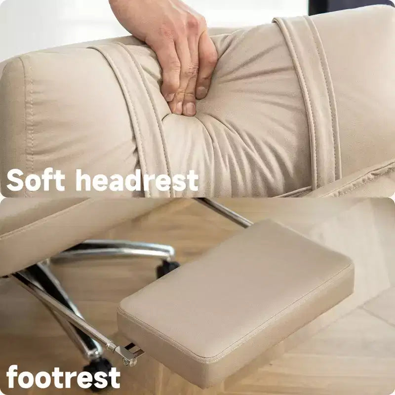 Swivel Ergonomic Reclining Office Chair with Footrest, High Back Boss Chair in Tech Leather with Headrest & Lumbar Support - ModernLuxe