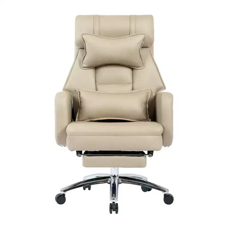 Swivel Ergonomic Reclining Office Chair with Footrest, High Back Boss Chair in Tech Leather with Headrest & Lumbar Support - ModernLuxe