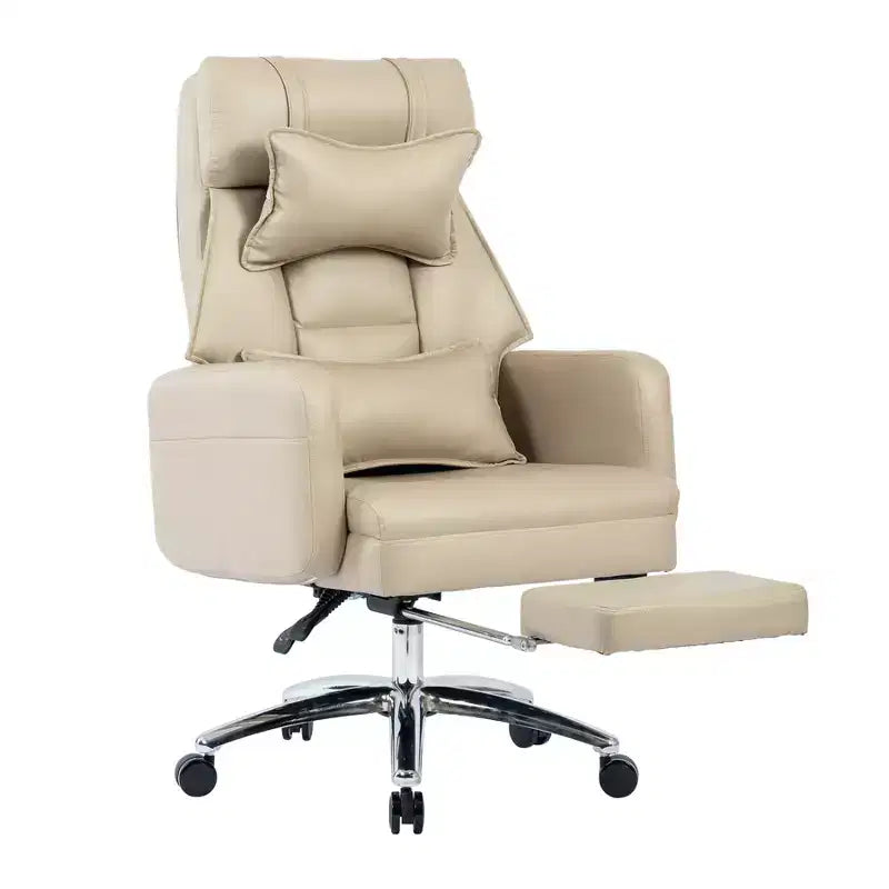 Swivel Ergonomic Reclining Office Chair with Footrest, High Back Boss Chair in Tech Leather with Headrest & Lumbar Support - ModernLuxe