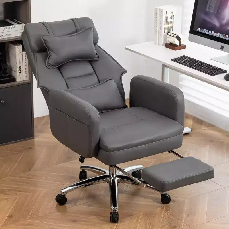 Swivel Ergonomic Reclining Office Chair with Footrest, High Back Boss Chair in Tech Leather with Headrest & Lumbar Support - ModernLuxe