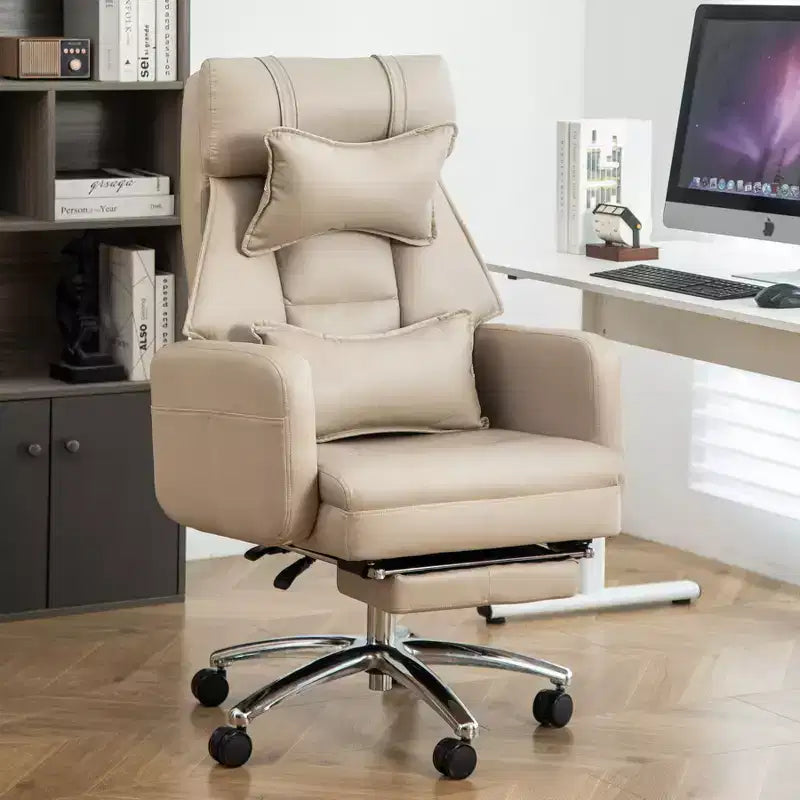 Swivel Ergonomic Reclining Office Chair with Footrest, High Back Boss Chair in Tech Leather with Headrest & Lumbar Support - ModernLuxe